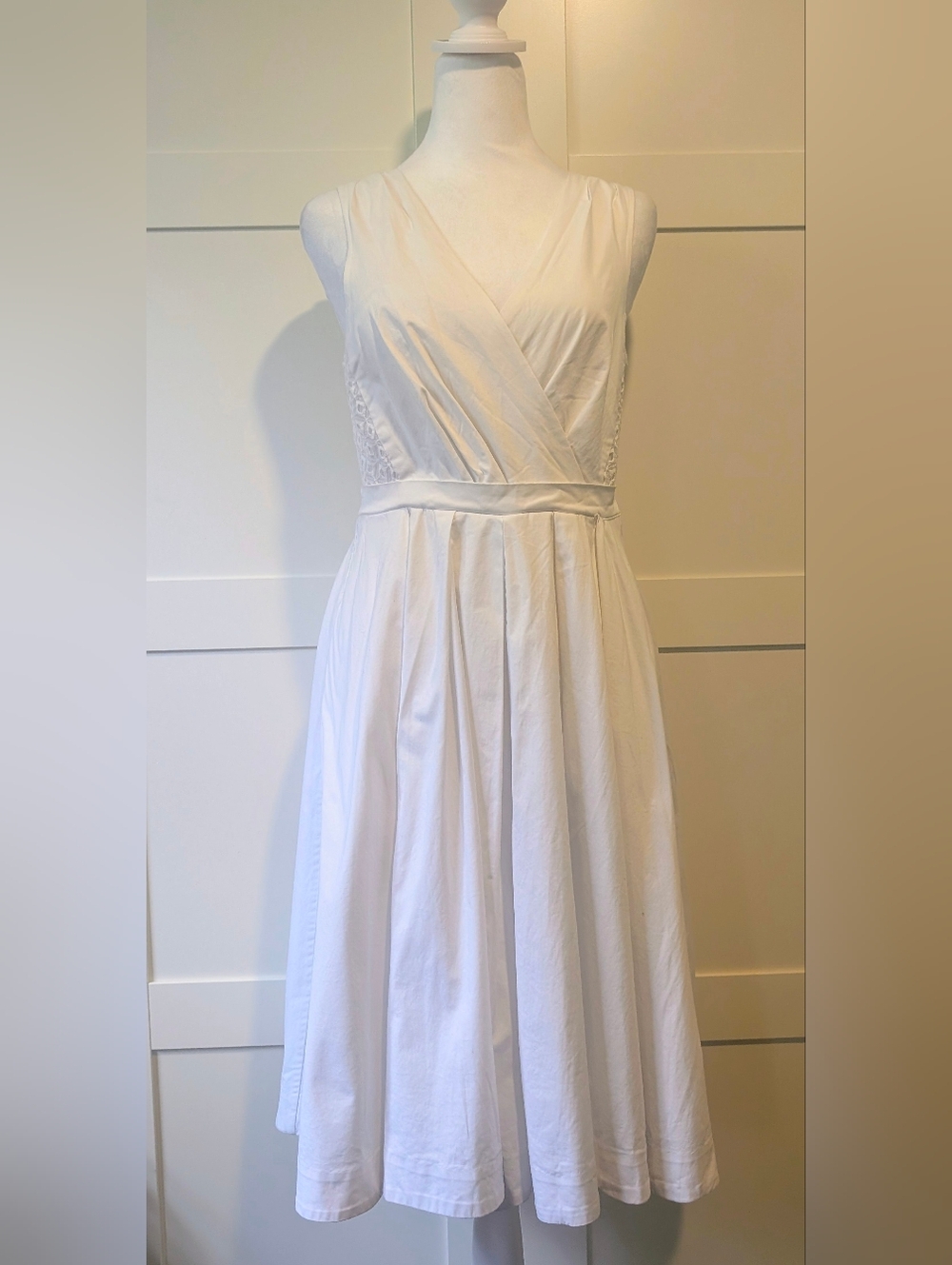 Collette Dinnigan -6- White Cotton Lace Fit&Flare Midi Sleeveless Summer Dress